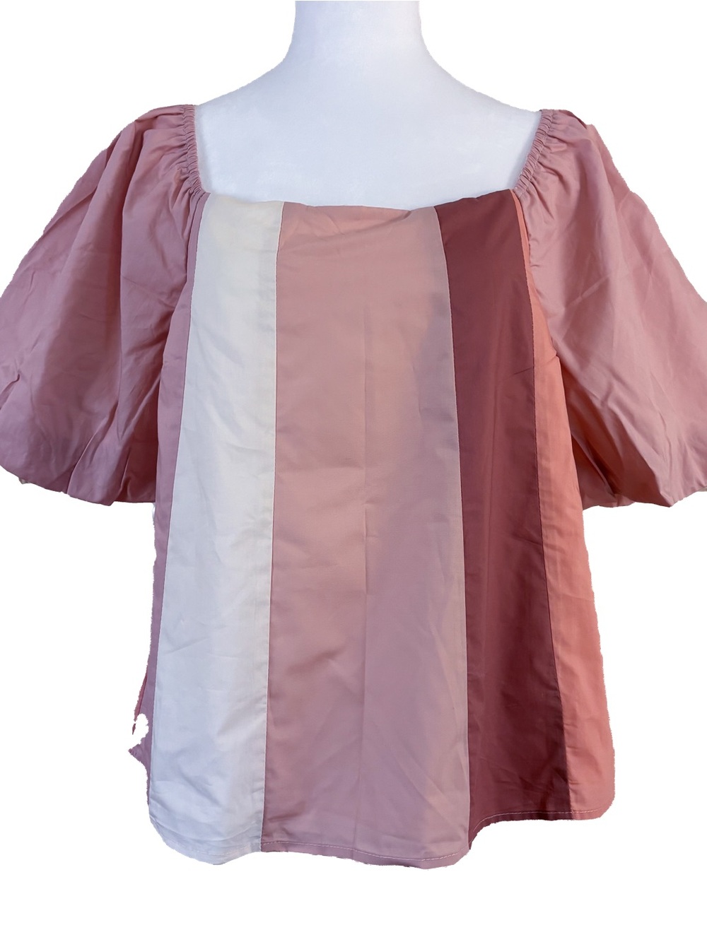 English Factory Peplum Top Pink Color Block Puff Sleeve NWT Large
